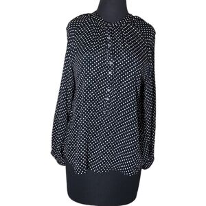 J. Crew half button up black white polka dot ling sleeve top size small